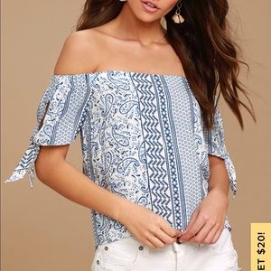 White Print Off-the-Shoulder Top- LULU*s